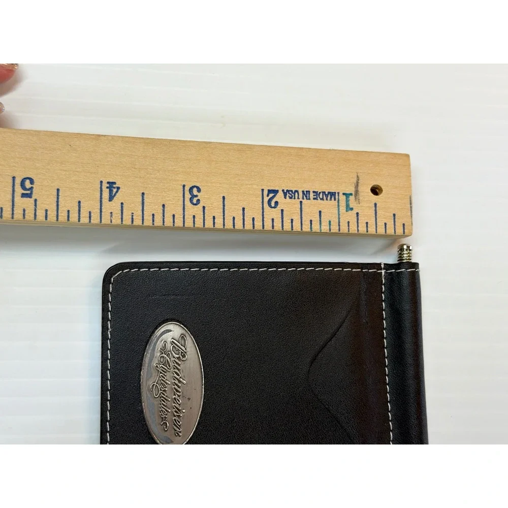 Budweiser Money Clip Wallet Black Leather Bifold Silver Clydesdales Logo VTG